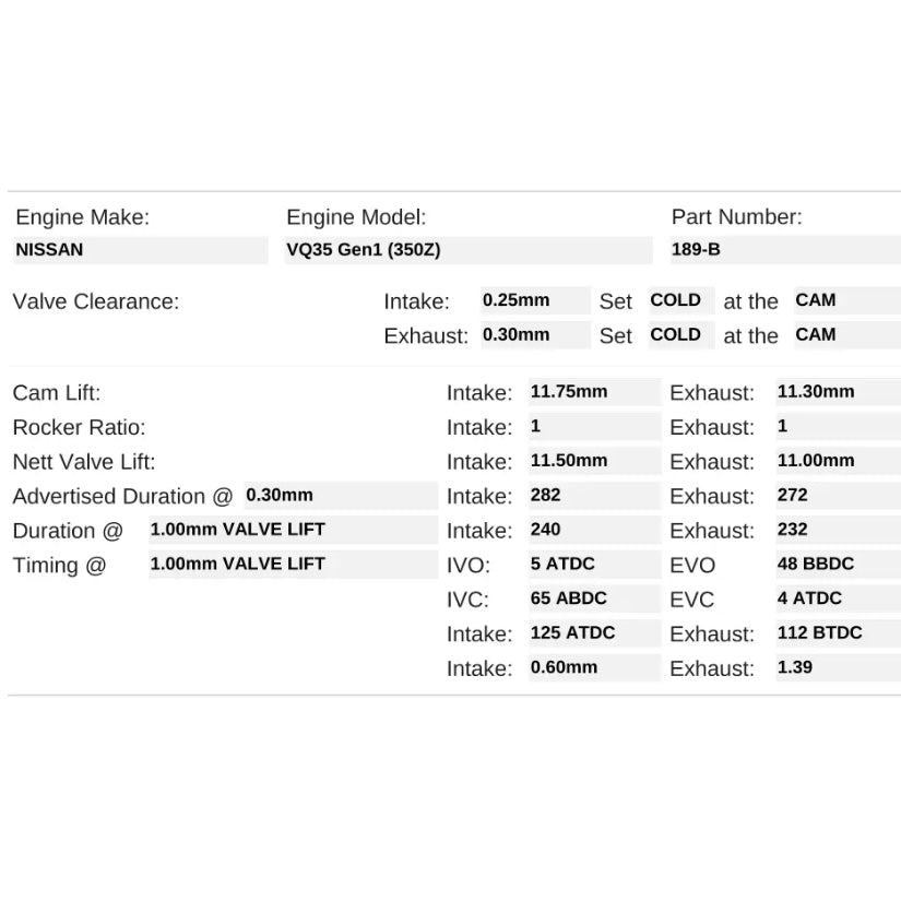 Kelford Cams 282/272 Stage 2 Cam Nissan VQ35 Gen1 350Z