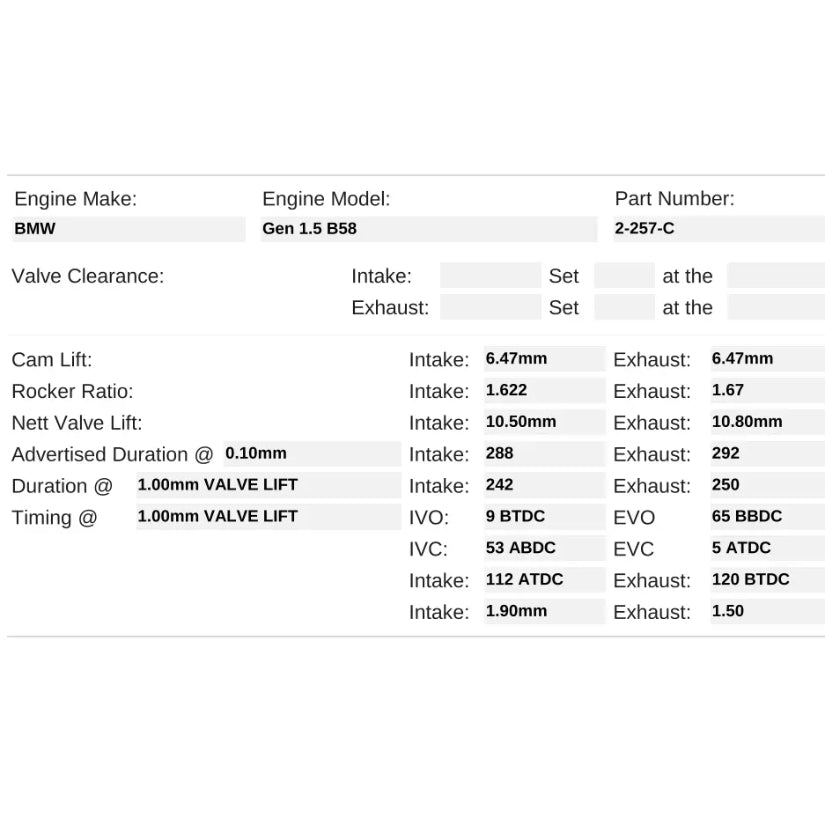 Kelford Cams 288/288 Stage 3 Drag Race Cams BMW B58 Gen1.5