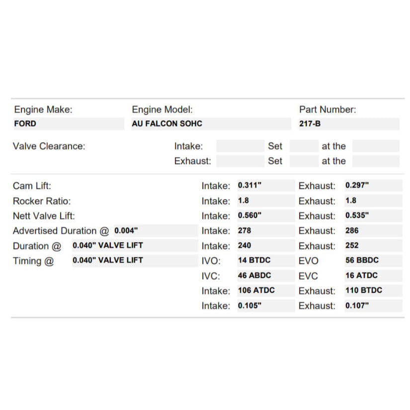 Kelford Cams 216/227 Race/Fast Road Cam Ford Falcon AU Performance