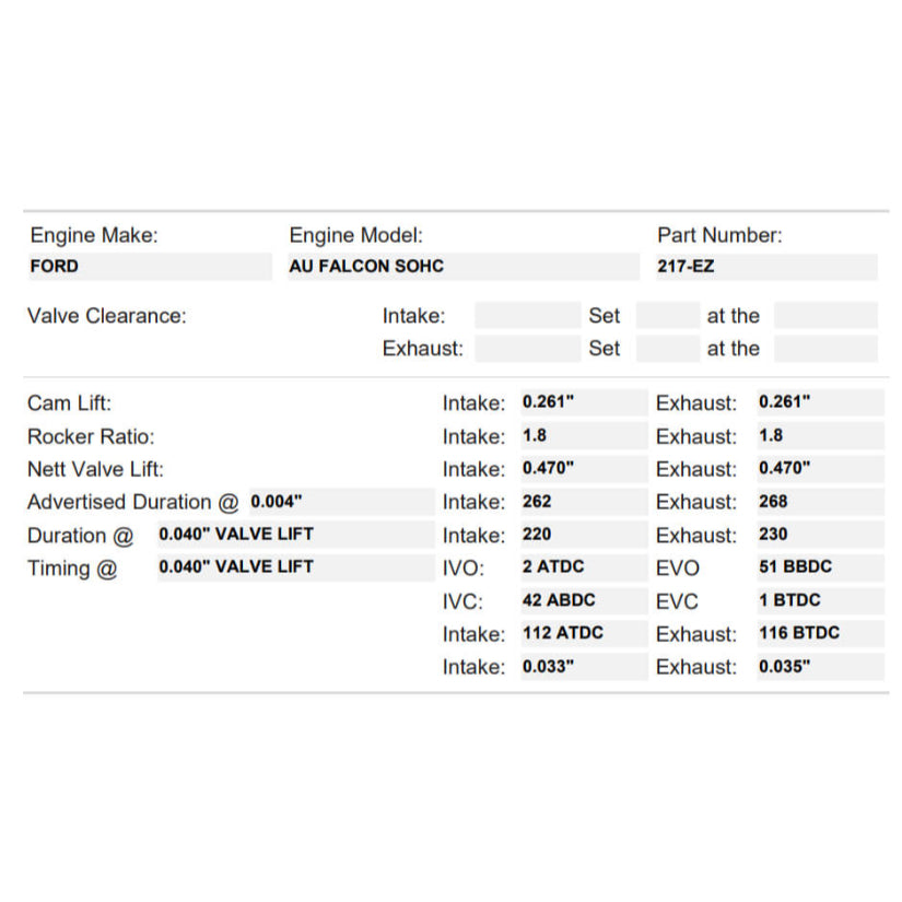 Kelford Cams 194/206 Drop-In Cam Ford Falcon AU Performance