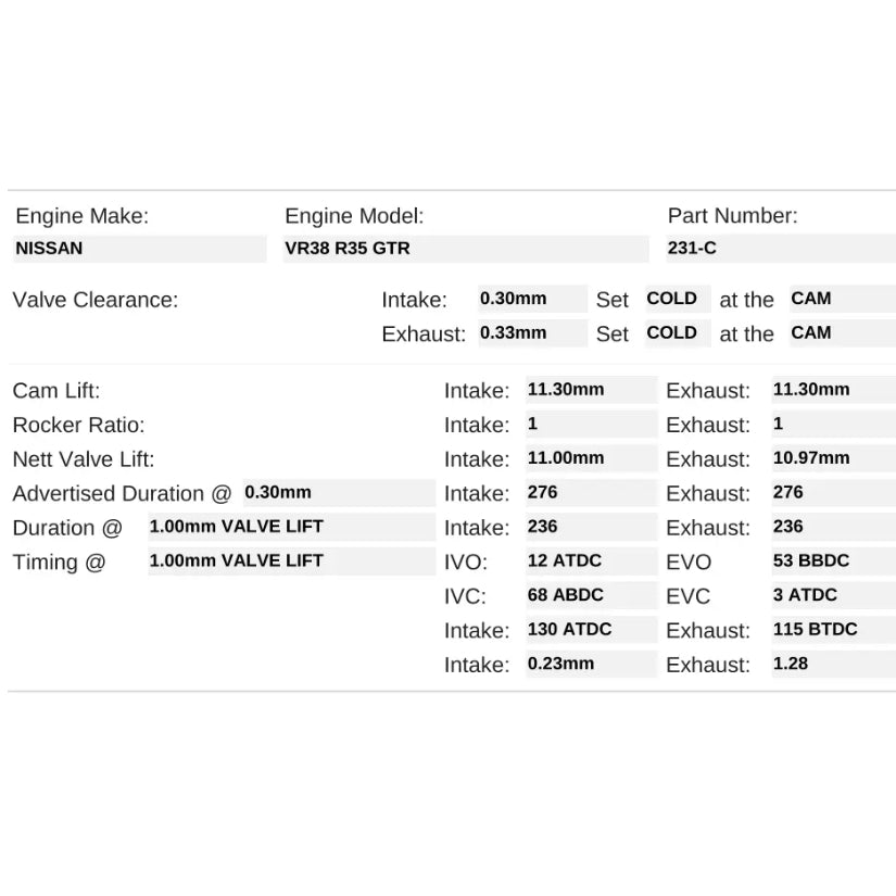 Kelford Cams 276/276 Stage 3 Race Cams Nissan VR38DETT R35 GT-R