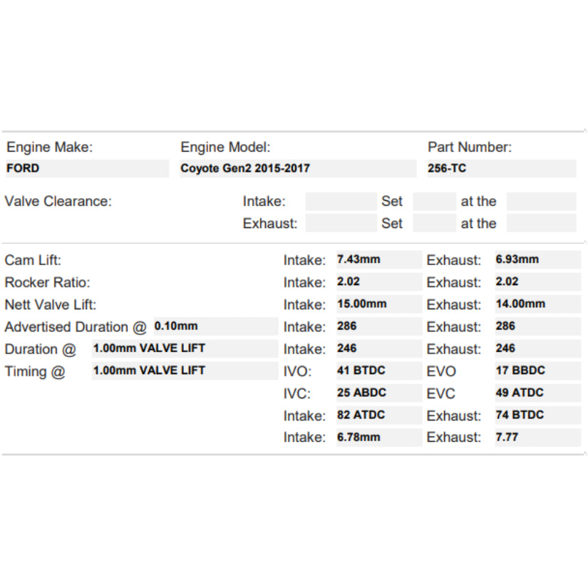 Kelford Cams 286/288 Stage 3 Drag Race Cams Ford Coyote Gen 2 Turbo