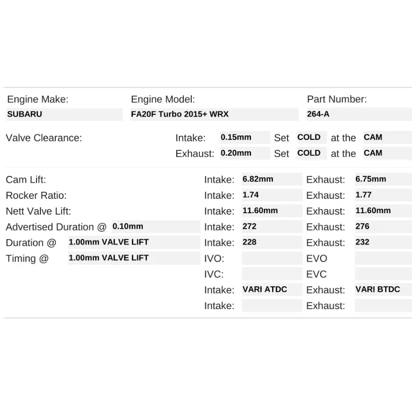 Kelford Cams 272/276 Motorsport Cams Subaru FA20F WRX 15+