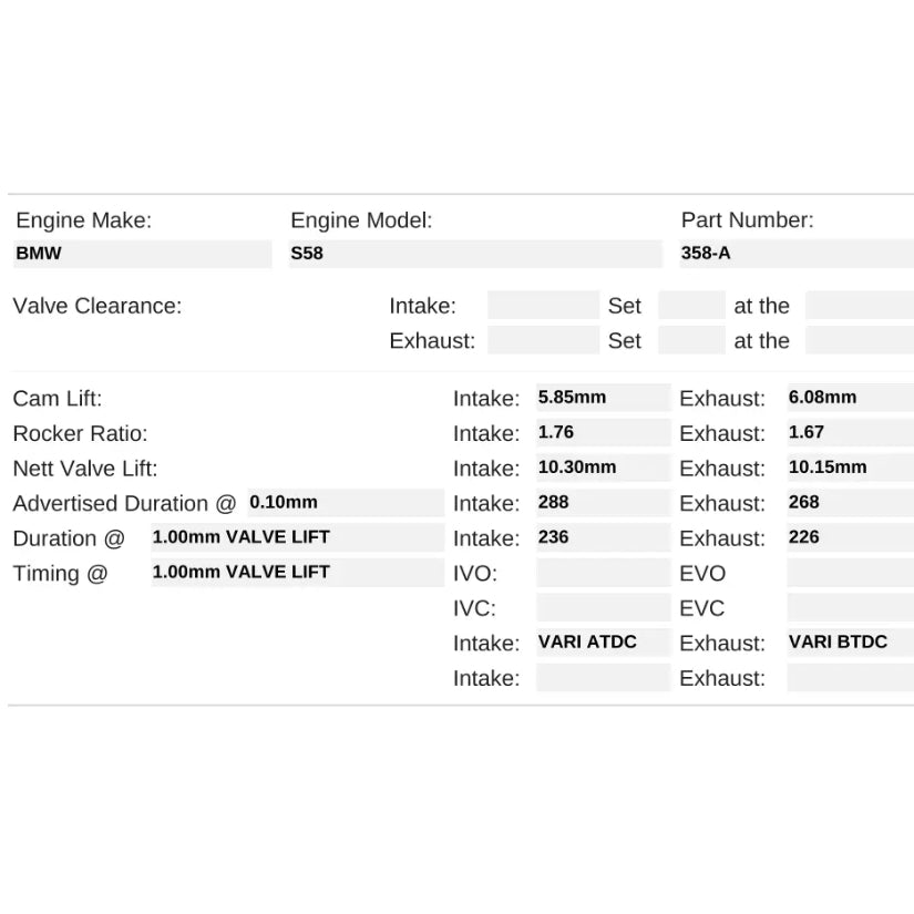 Kelford Cams 288/268 Performance Cams BMW S58