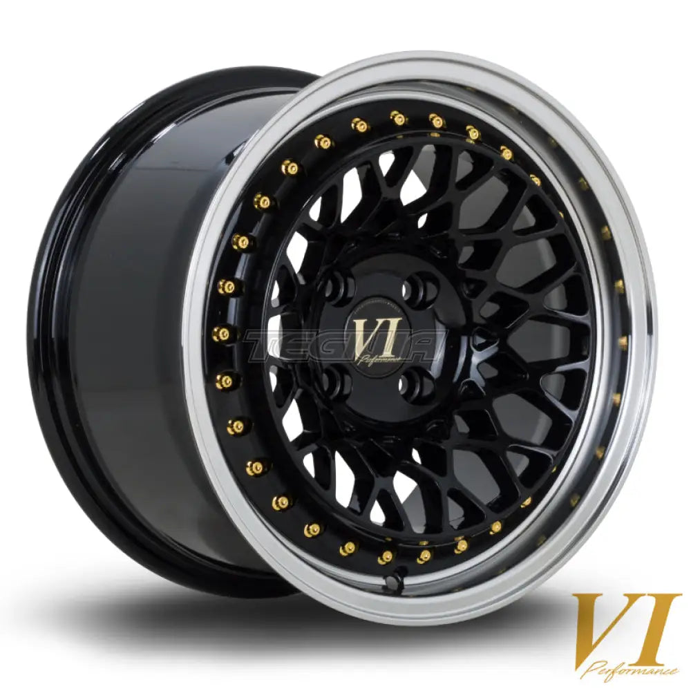 6Performance Infinity Alloy Wheel 15x8.25 ET15 4x100 Black Polished Lip 73.1mm CB Alloy Wheels