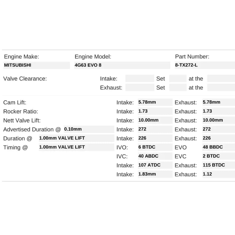 Kelford Cams 272/272 Performance Cams Mitsubishi 4G63 EVO 8