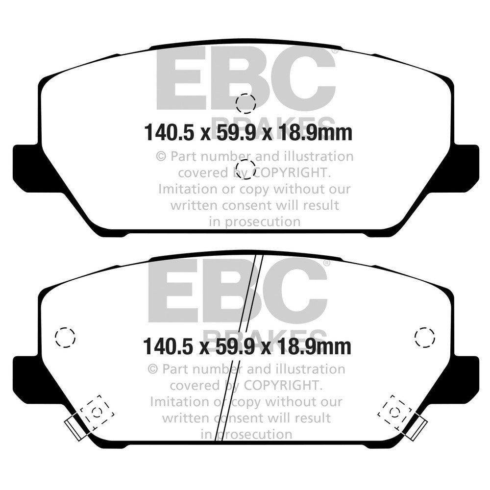 EBC Greenstuff 2000 Brake Pads 140.5mm x 59.9mm DP22343 - Front