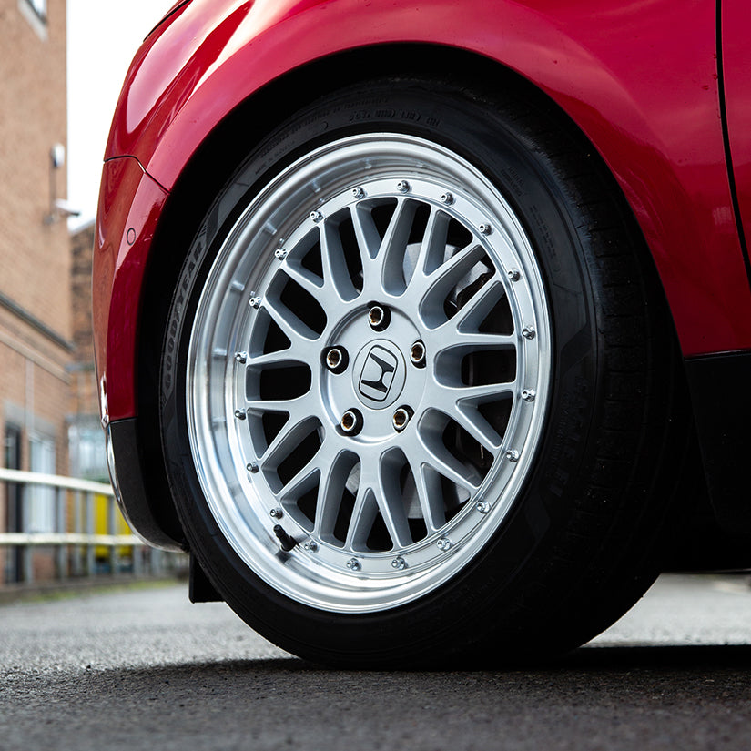 Japan Racing JR23 Alloy Wheel Package 17x7.5 ET40 17x8 ET30 5x114.3 Hyper Silver Machined Lip Honda e ZC7
