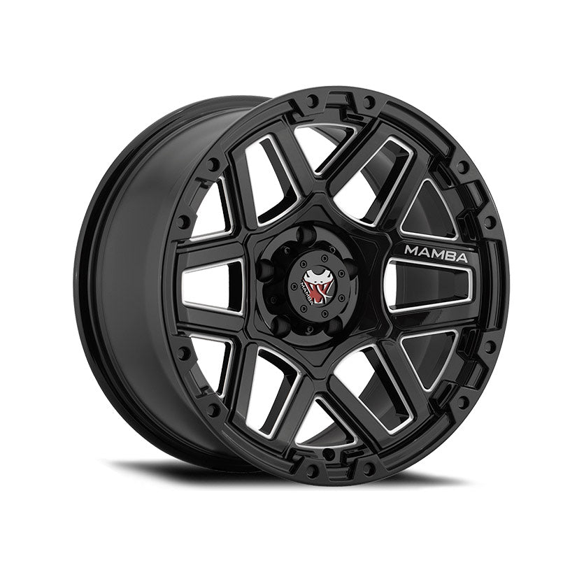 Mamba M23 Alloy Wheel 17x9 ET12 5x139.7 Gloss Black With Machined Ball Cut 108.1mm CB