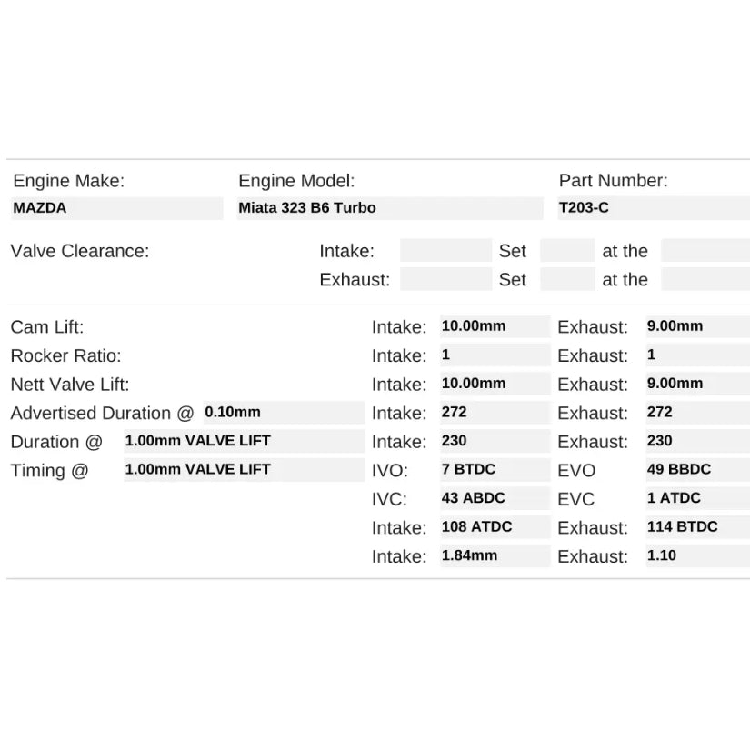 Kelford Cams 272/272 Stage 3 Race Cams Mazda MX-5 B6 Turbo