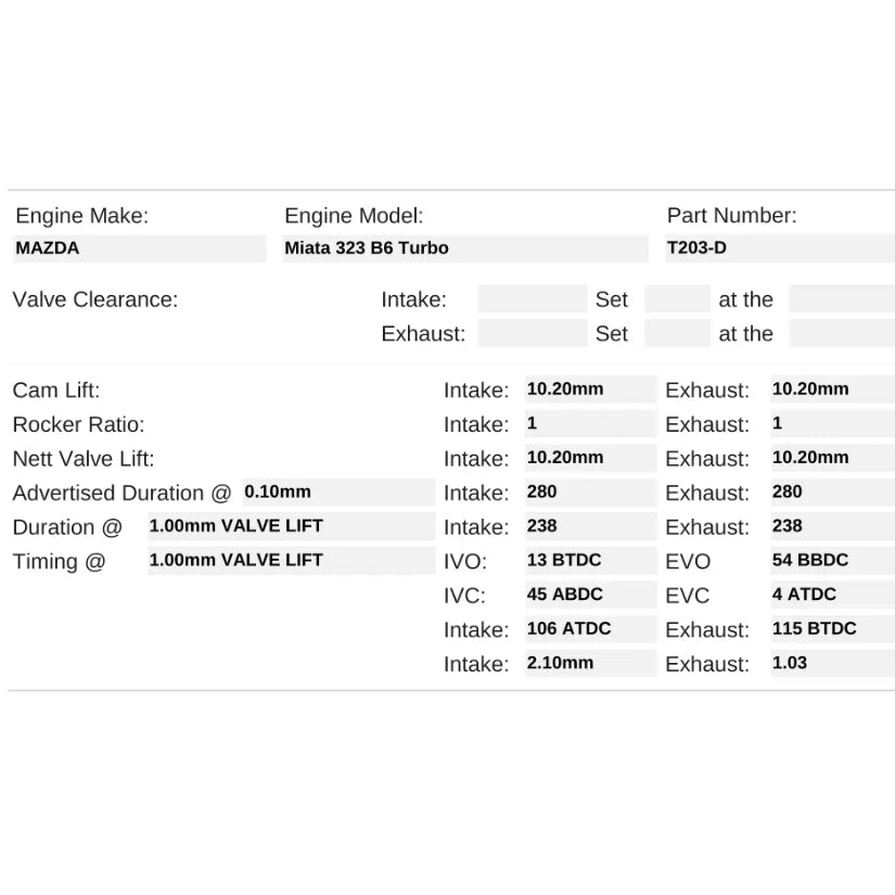 Kelford Cams 280/280 Stage 4 Race Cams Mazda MX-5 B6 Turbo