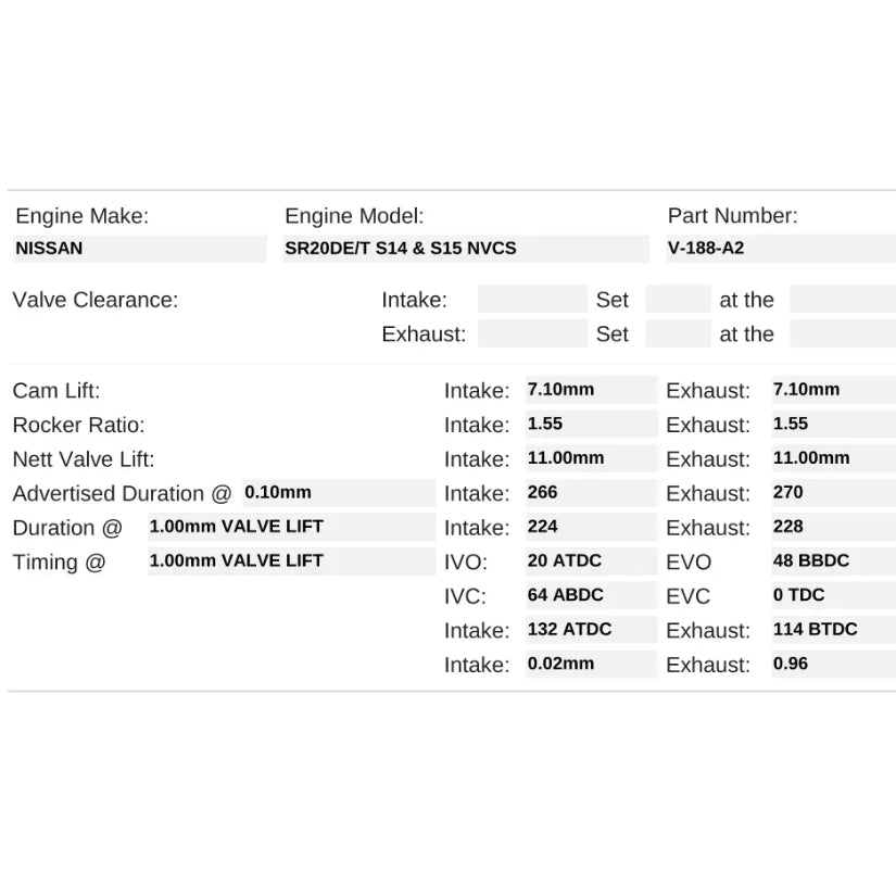 Kelford Cams 266/270 Performance Drop-In Cams Nissan SR20DET S14 S15 NVCS Turbo