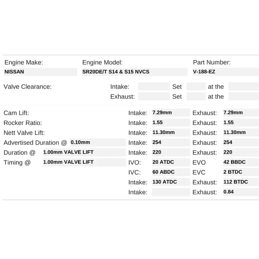Kelford Cams 254/254 Drop-In Cams Nissan SR20DET S14 S15 NVCS Turbo