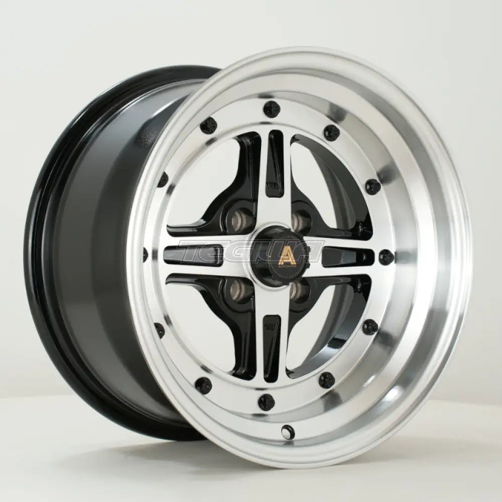 Autostar Kashiko Alloy Wheel 15x8 ET0 4x100 Gloss Black Polished Face 73mm CB Alloy Wheels