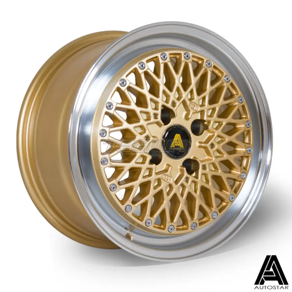 Autostar Minus Alloy Wheel 15x7.5 ET25 4x100 Gold Polished Lip 67.1mm CB Alloy Wheels