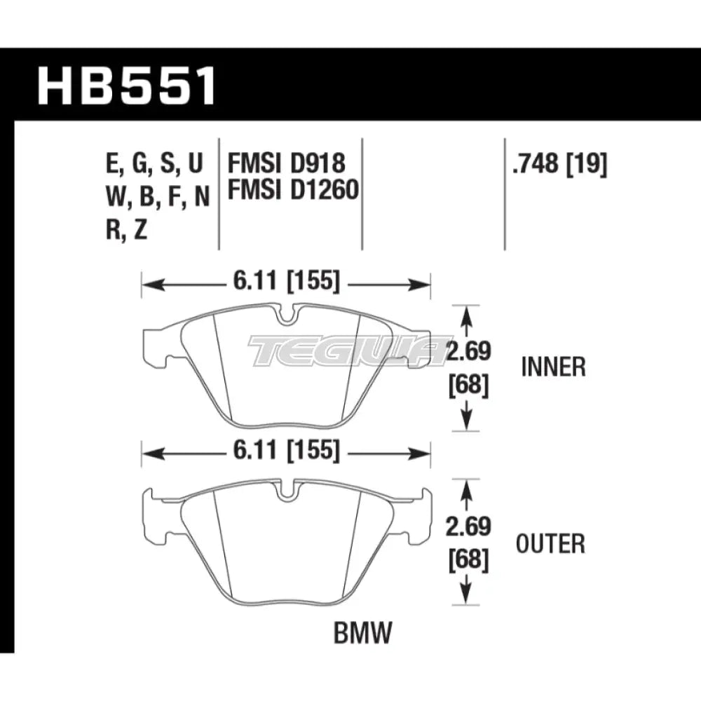 HAWK Performance Blue 9012 Motorsports Brake Pads Front - HB551E.748