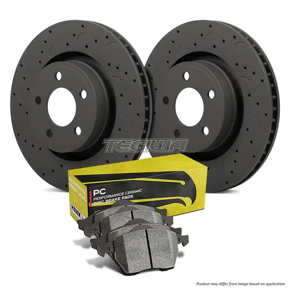 Hawk Performance Brake Kit - Pc Pads With Talon Slotted & Drilled Discs Front Honda Civic Type-R