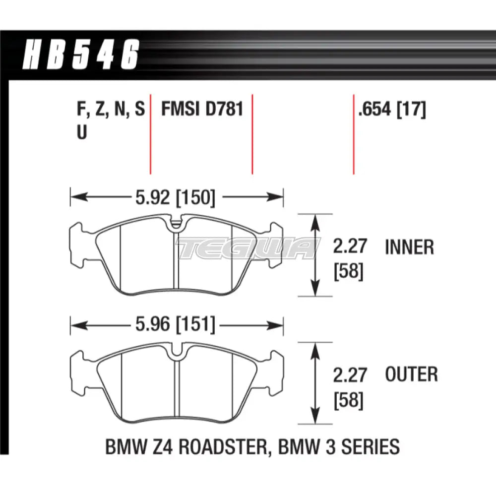 HAWK Performance PC Performance Ceramic Street Brake Pads Front - HB546Z.654
