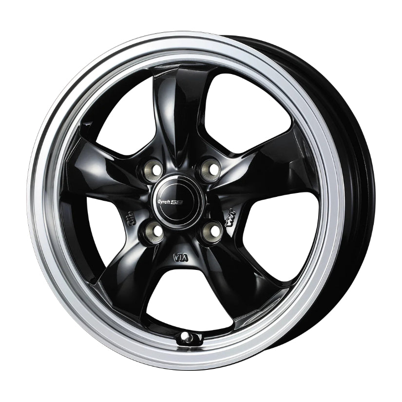 Gyraft 5S Alloy Wheel 15x4.5 ET45 4x100 Black Polished Rim 73mm CB