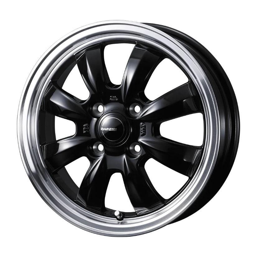 Gyraft 8S Alloy Wheel 12x4 ET43 4x100 Black Polished Rim 73mm CB