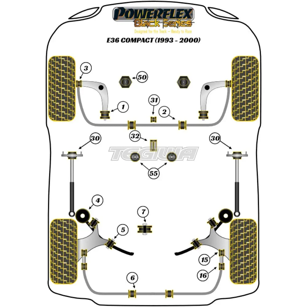 Powerflex Black Series Front Lower Wishbone Rear Bush Caster Offset Bmw 3 E36 Compact 93-00 Bushes