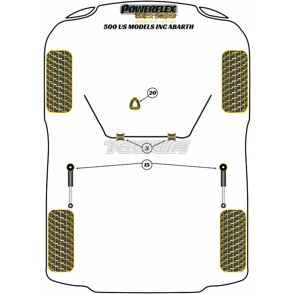 Powerflex Black Series Rear Shock Absorber Top Mounting Bush Fiat 500 Us Inc Abarth 07 + -