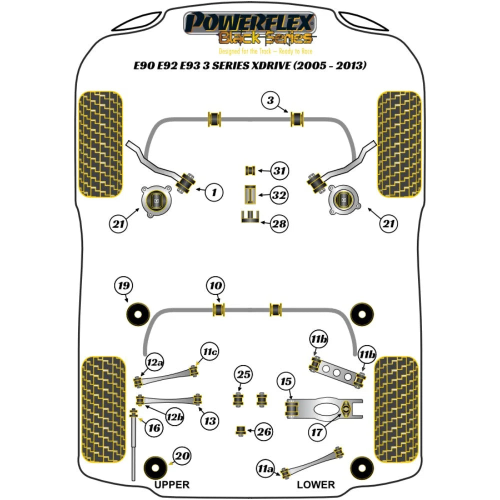 Powerflex Black Series Rear Upper Shock Mounting Bush 12Mm Bmw 3 E90 E91 E92 E93 E9X Xdrive 05-13