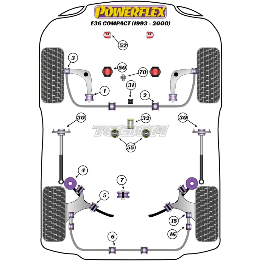 Powerflex Road Series Front Lower Wishbone Rear Bush Caster Offset Bmw 3 E36 Compact 93-00 Bushes
