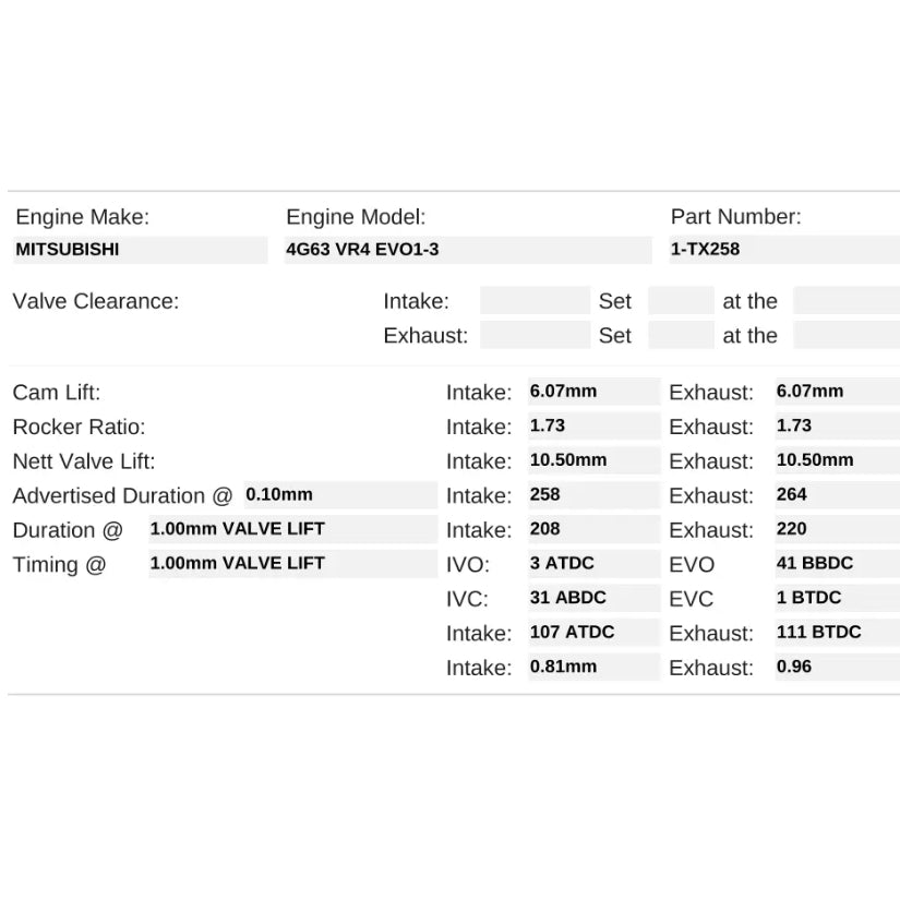 Kelford Cams 258/264 Fast Road Cams Mitsubishi 4G63 EVO 1-3