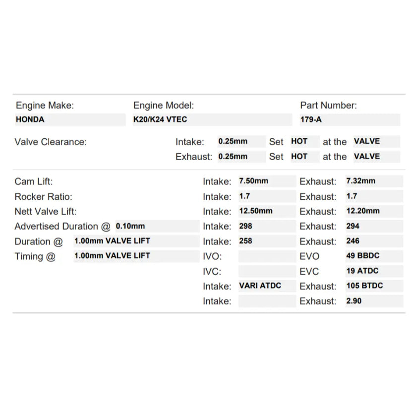 Kelford Cams 298/294 Stage 1 Race Cams Honda K20A-K24 iVTEC