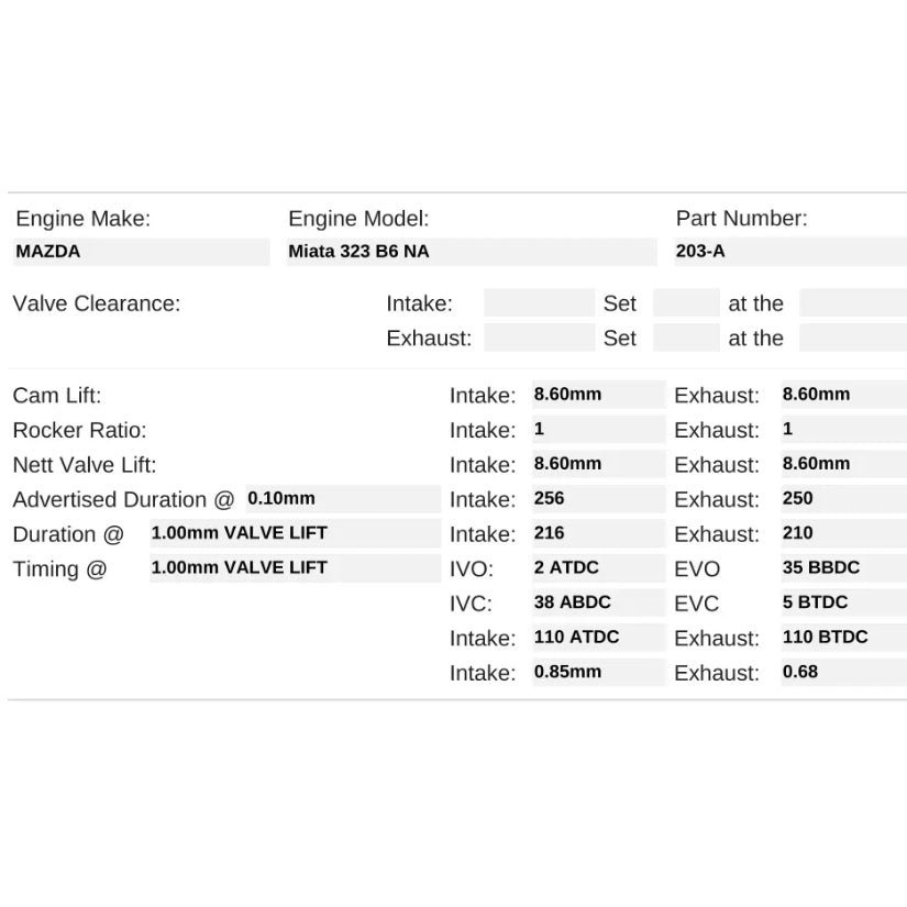 Kelford Cams 256/250 Stage 1 Performance Cams Mazda MX-5 B6 NA