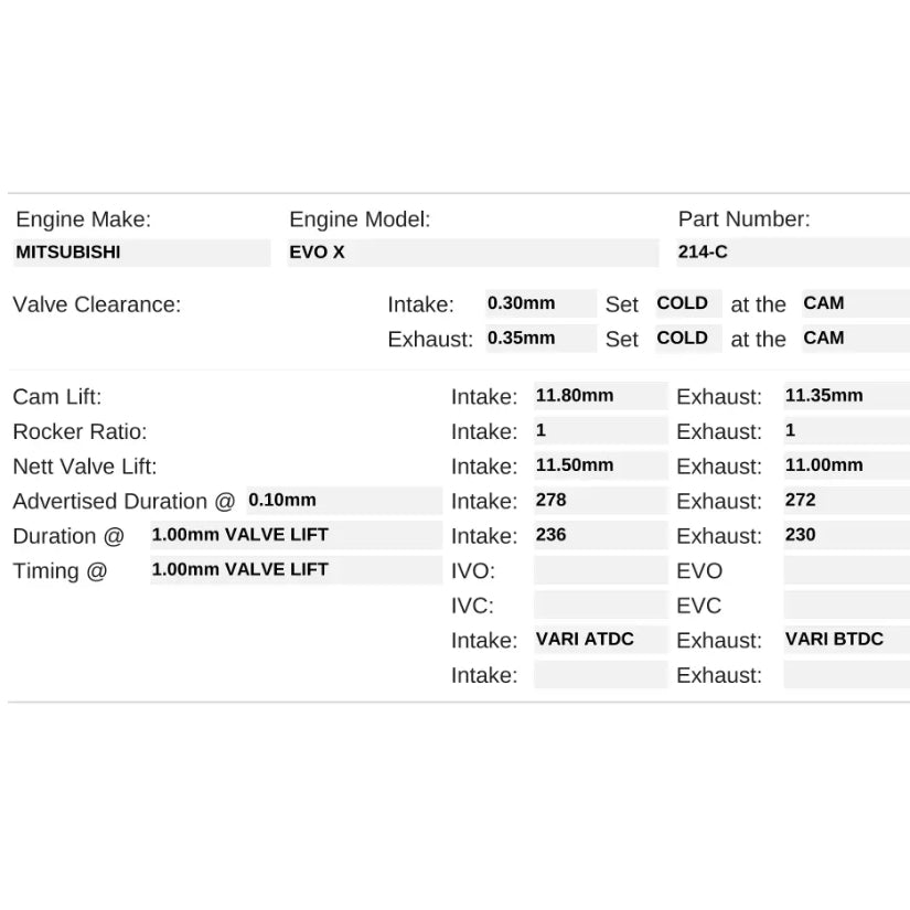 Kelford Cams 278/272 Stage 3 Race Cams Misubishi 4B11T EVO X