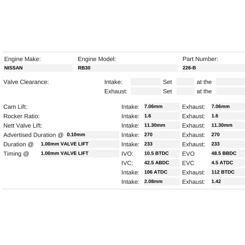 Kelford Cams 270/270 Performance Cam Nissan RB30E SOHC NA