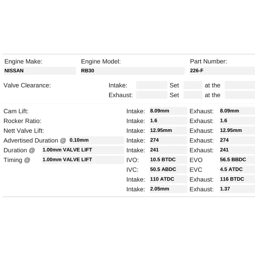 Kelford Cams 274/274 Performance Cam Nissan RB30E SOHC Turbo