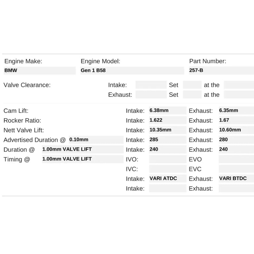 Kelford Cams 285/280 Stage 2 Performance Race Cams BMW B58 Gen1