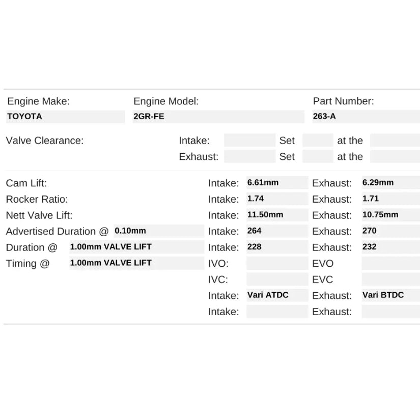 Kelford Cams 264/270 Stage 1 Performance Cams Toyota 2GR-FE Turbo
