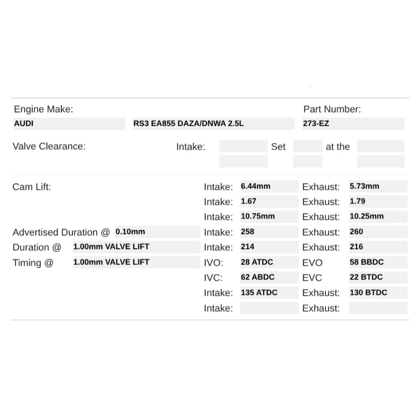 Kelford Cams 250/268 Drop-In Cams Audi 2.5 TFSi DAZA RS3 TTRS RSQ3