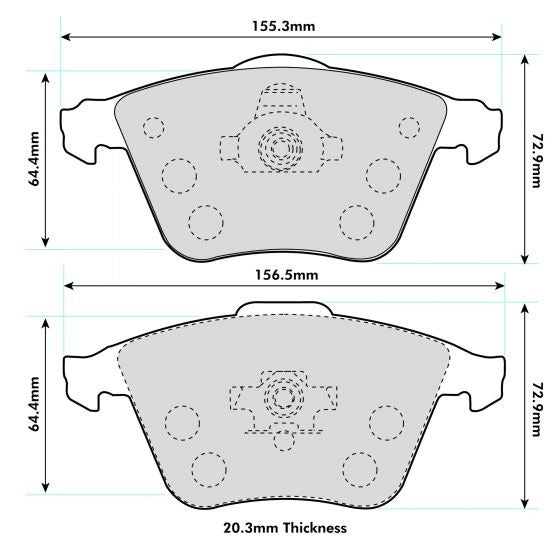 PBS ProTrack Brake Pads 155.3mm x 72.9mm 8602PT - Front
