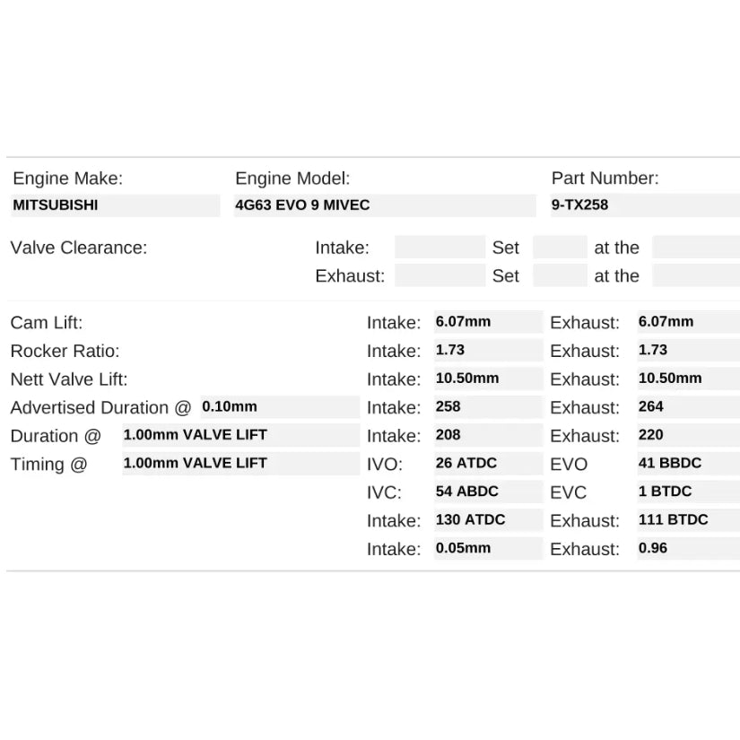 Kelford Cams 258/264 Fast Road Cams Mitsubishi 4G63 EVO 9