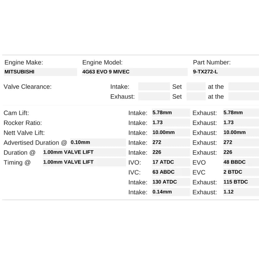 Kelford Cams 272/272 Performance Cams Mitsubishi 4G63 EVO 9