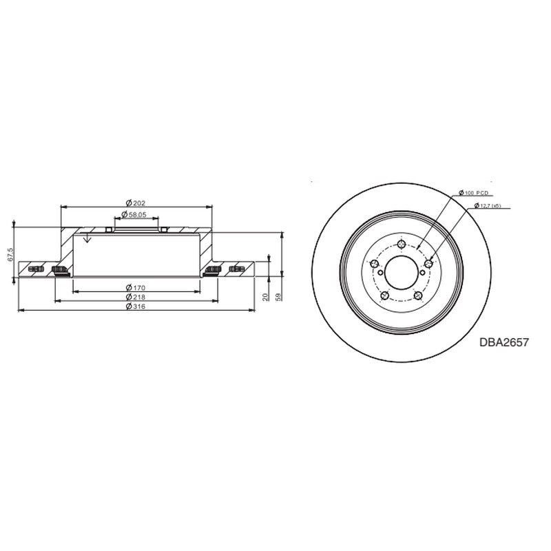 DBA 4000 Series - T3 Slotted Brake Discs 316mm DBA42657S - Rear