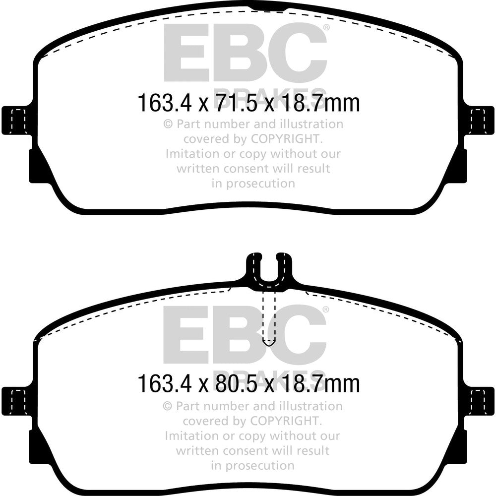 EBC Yellowstuff Brake Pads 163.4mm x 80.5mm DP42390R - Front