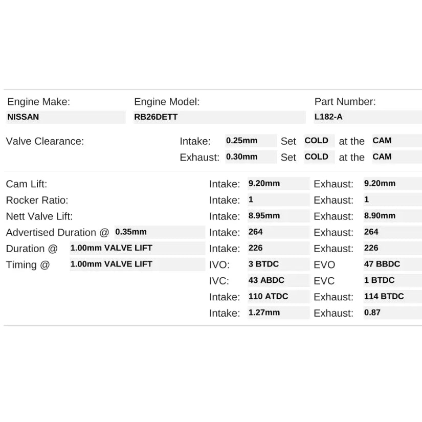 Kelford Cams 264/264 Performance Low-Lift Cams Nissan RB26DETT R32 R33 (Mech)