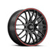 Maxxim Maze Alloy Wheel 17x7 ET40 5x100, 5x114.3 Gloss Black Red Stripe 73.1mm CB