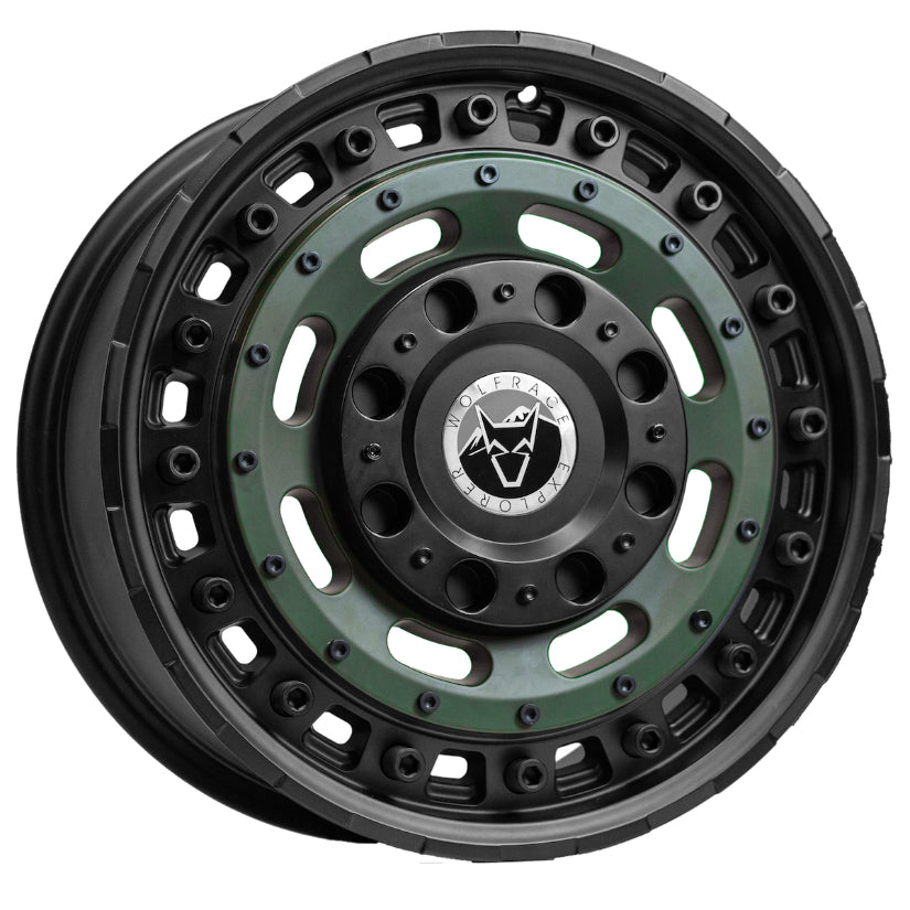 Wolfrace Explorer Slotmag Alloy Wheel 17x8 ET45 5x114 Matt Black Matt Green centre 110mm CB