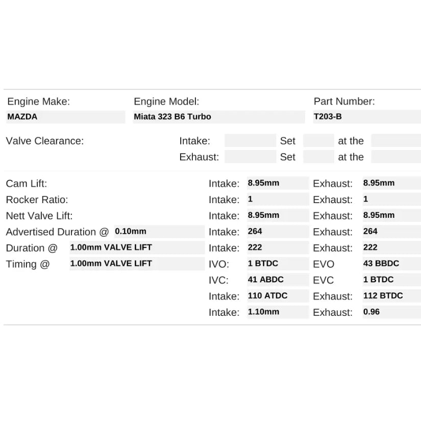 Kelford Cams 264/264 Stage 2 Performance Cams Mazda MX-5 B6 Turbo