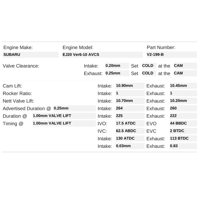 Kelford Cams 264-260/260 High Lift Race/Rally Cams Subaru EJ20 STI V7-10 AVCS