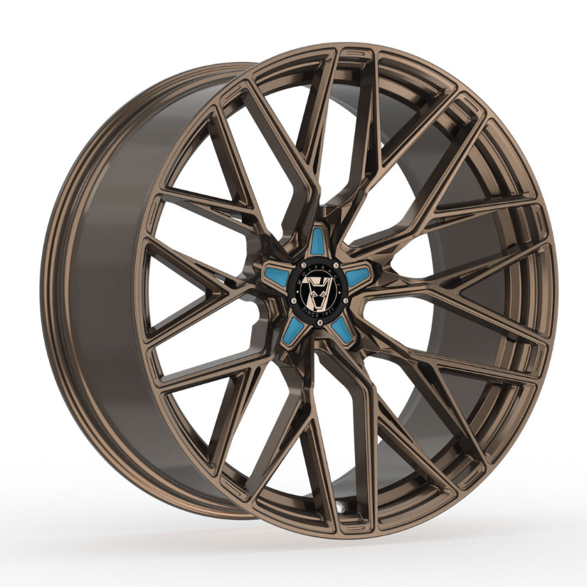 Wolfrace 71 Wolfsburg GTR Alloy Wheel 19x8.5 ET40 5x112 Racing Bronze Blue Inserts 110mm CB