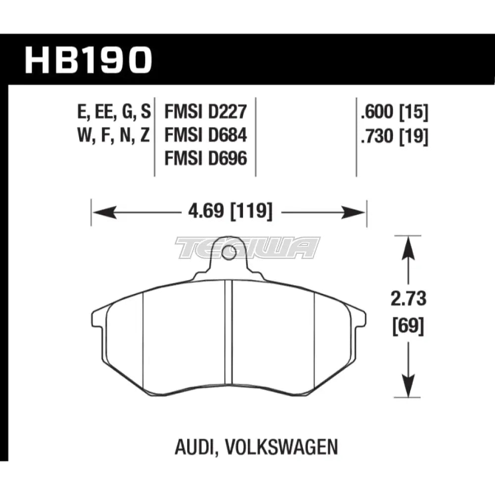 HAWK Performance Blue 9012 Motorsports Brake Pads Front - HB190E.600