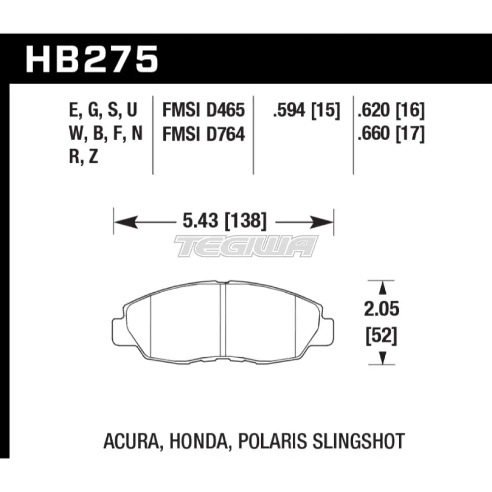 HAWK Performance Blue 9012 Motorsports Brake Pads Front - HB275E.620